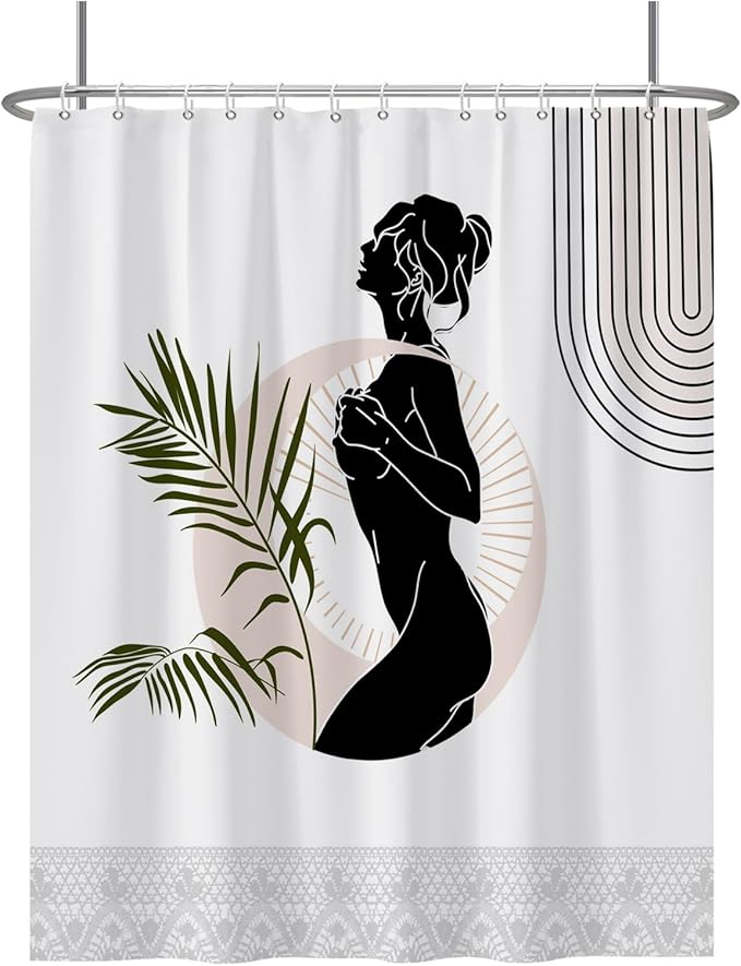 Baocicoo Black Abstract Woman Shower Curtain Boho Mid Century Minimalist Shower Curtain for Bathroom Hostel Hotel Cubicle Bathroom Decorations Waterproof Curtain for Bathroom with Hooks 72x84 Inches