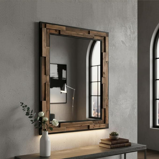 ZIYOO Wood Mirror 40"x 30", Metal & Wooden Rectangle Frame Decorative Wall Mirror for Bathroom Vanity Bedroom Living Room Entryway (Wood and Metal,40"x 30")