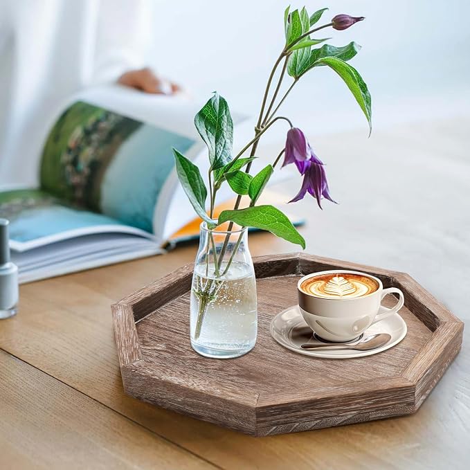 Large Wood Trays Home Decor Farmhouse Candle Holder Plate for Coffee Table Rustic Wooden Decorative Tray Vintage Table Centerpiece for Living Room Kitchen Counter Decor and Bathroom Accessories Trays