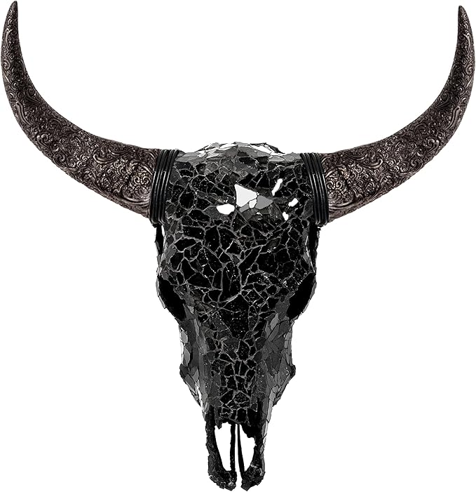 Skull Bliss - Hand-Crafted Real Authentic Taxidermy Cow Skull/Bull Skull Wall Decor with Horns/Real Animal Cow Skull Wall Decor (Hand-Carved Horns)