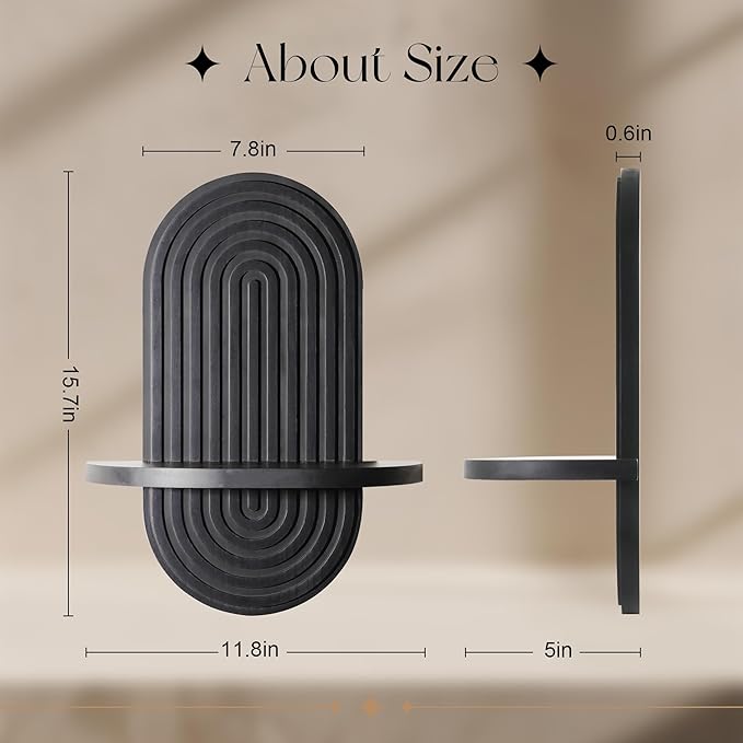 Set of 2 Boho Arched Floating Shelves 15.7”x 7.8”3D Wooden Hanging Shelf for Living Room Bedroom Nursery Mid Century Modern Wall Decor(Black, 11.7 * 15.7)
