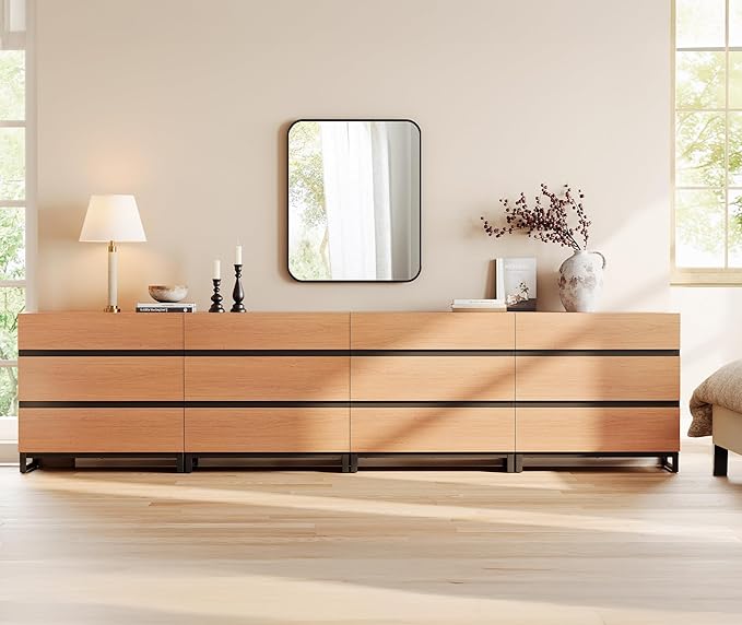 WAMPAT Dresser for Bedroom, Closet Organizers and Storage with 12 Drawers, Chest of Drawers with Metal Base, Wooden Modern Dresser for Living Room, Bedroom, Entryway, Mocha