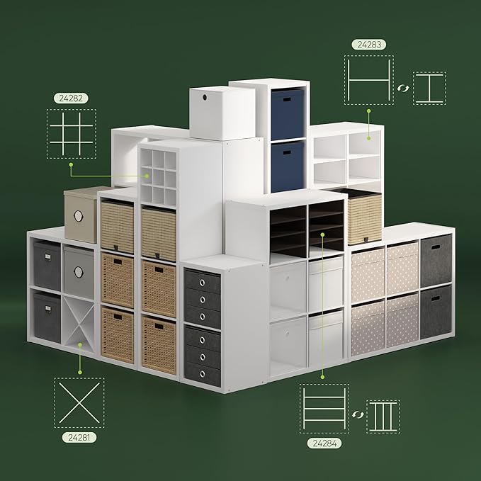 Furinno Cubicle Cube Insert, H-Shelf Cube Organizer, Fits into Furinno Extra Thick Cubes, for Organizers and Storage, White (Does not fit IKEA Kallax Shelving)