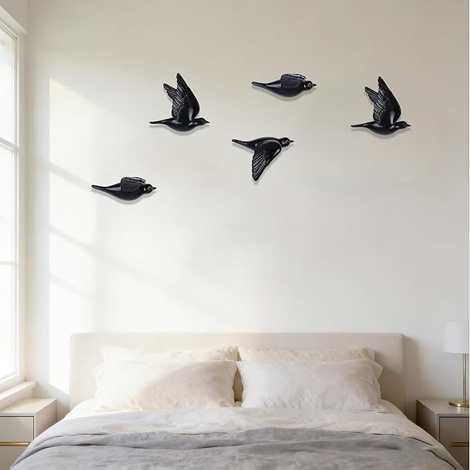 SHENGTIAN Black Resin Bird Wall Sculptures Set of 3, 3D Wall Art Decor for Living Room, Modern Black Wall Decor & Bird Gallery Wall Art