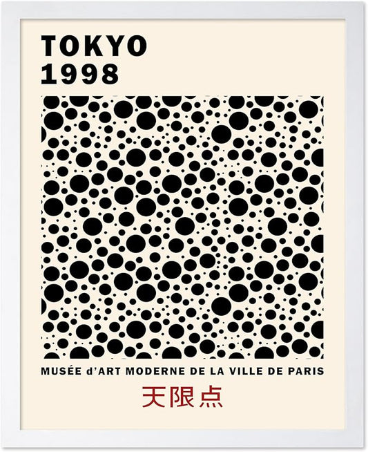 Poster Master Vintage Poster - Retro Pop Art Print - Gift for Artist, Friend - Black Dots, Tokyo, Ville de Paris, Modern, Abstract - Wall Decor for Home, Office, 16x20 White Framed