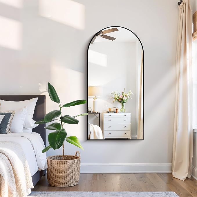 CIRCUMI Arched Wall Mirror, 24"x48" Black Arched Mirror with Tempered Glass, Metal Frame, Large Size for Bathroom, Living Room,Entryway,Over Sink, Arch Mirror for Decor,Shatterproof&Crystal-Clear