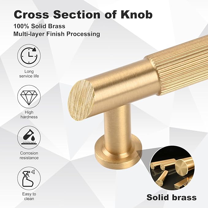 2 Pack Brushed Gold Kitchen Cabinet Pulls, 3-3/4 Inches Solid Brass Dresser Drawer Handles, Modern Warm Gold Furniture Door Handles for Cupboard Vanity Wardrobe Cupboard
