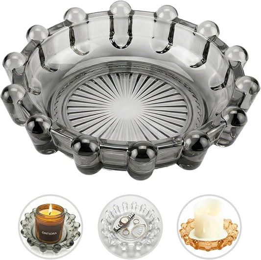Bubble Smoky Glass Candle Holder – Modern Anthropologie-Inspired Decor Dish for Small Candles & Diffusers | Stylish Tabletop Accent for Home Bar & Cozy Living Spaces (1, Smoky Color)