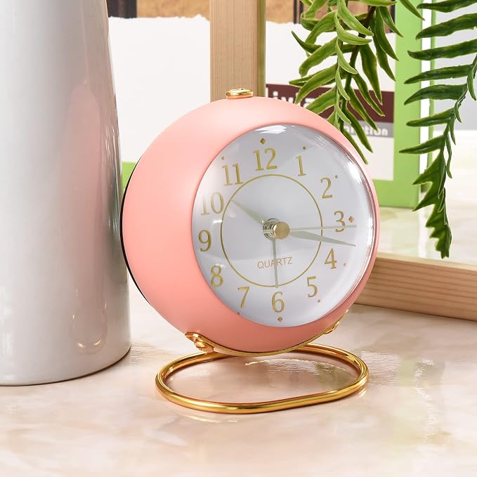 Tetino Analog Alarm Clocks,Retro Backlight Cute Simple Design Small Desk Clock with Night Light,Silent Non-Ticking,Battery Powered,for Decor,Bedrooms,Travel,Kitchen,Bedside Desktop.(White)