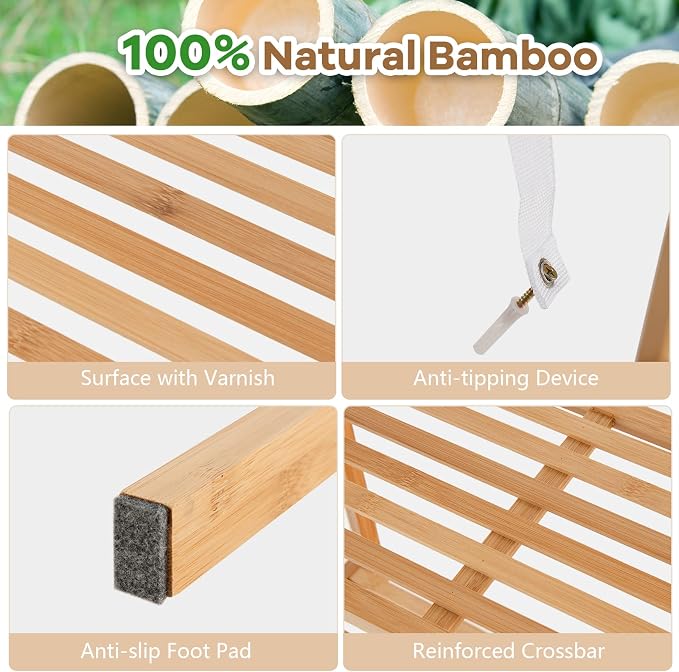 Giantex 4-Tier Bamboo Bookshelf, Multifunctional Storage Display Rack Shelves with Anti-Tipping Device, Natural Bamboo Ladder Shelf for Home Office Kitchen Bathroom