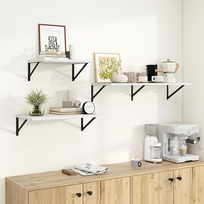 Dreamland White Floating Shelves for Wall, Wall Mounted Shelves, Large Floating Shelf 12 * 16 inch Set of 2 for Bookshelf Living Room Bedroom Home Office Bathroom