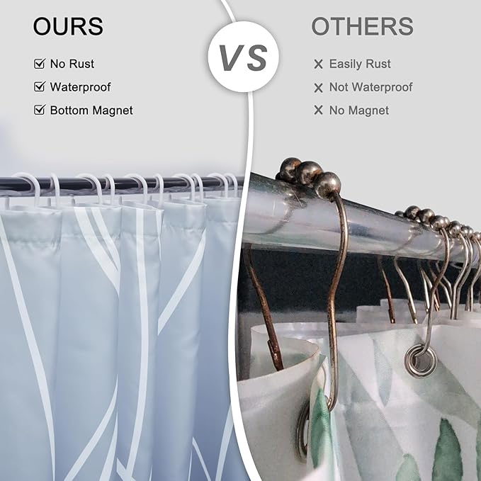 Punkray Ombre Blue Shower Curtain for Bathroom with Hooks, White Shower Curtain Set, Stripe Bath Curtains Decorative Shower Curtains Water Repellent Washable, 72 x 72