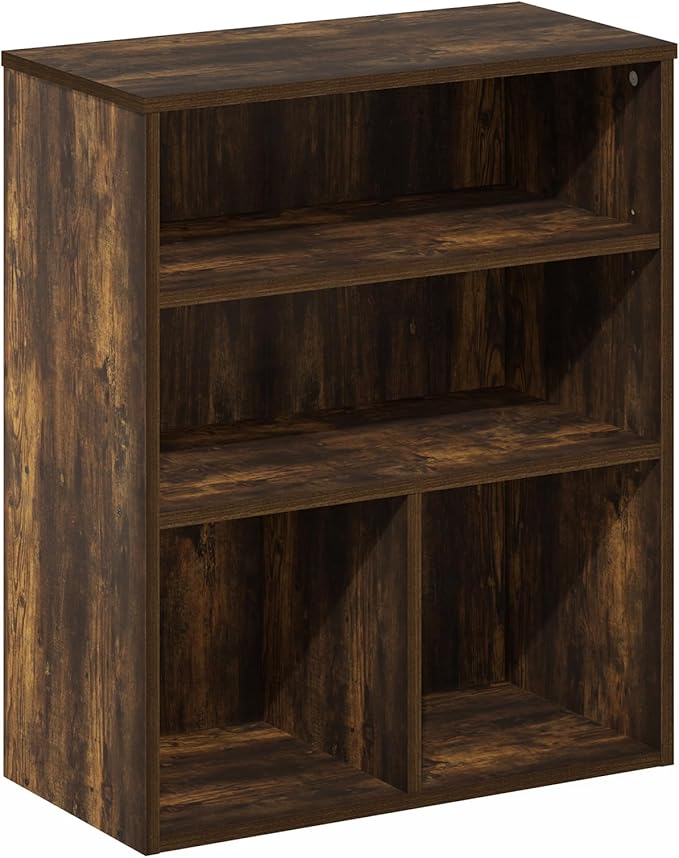 Furinno PASIR Book Shelf, 3-Tier Display Bookshelf with Adjustable Shelf, Cube Storage Bookcase, 11.8 x 23.6 x 28.1, for Living Room, Bedroom, Home Office, Amber Pine