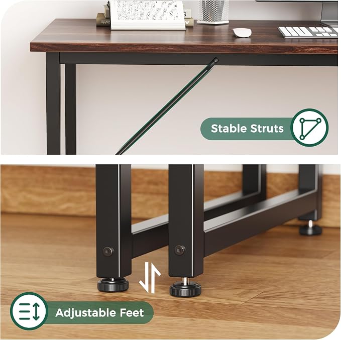 Huuger Computer Desk, 48 Inch Office Desk, Gaming Desk with Storage, Writing Desk Work Desk for Home Office, Study, Modern Simple Desk, Large Legroom, Metal Frame, Walnut