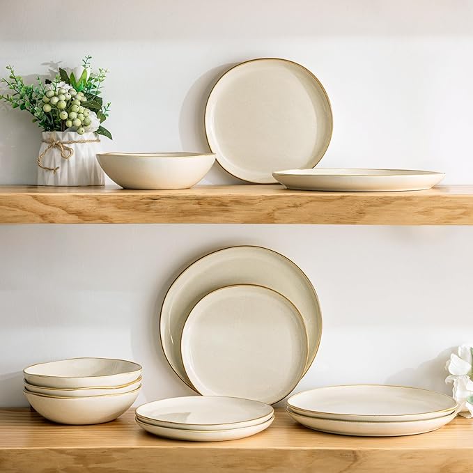 AmorArc Ceramic Dinnerware Sets,Handmade Reactive Glaze Stoneware Plates and Bowls Set,Highly Chip and Crack Resistant | Dishwasher & Microwave Safe Dishes Set,Service for 8 (24pc)