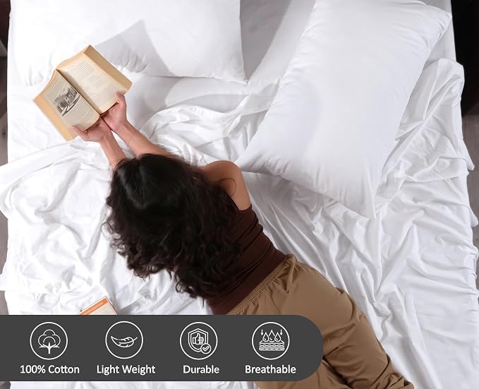 RUVANTI 100% Cotton Percale Sheets Full Size 6 Piece Set, Cooling Bed Sheets for Hot Sleepers, Deep Pocket 16”, Breathable Lightweight & Durable, Crisp Hotel Style Sheets, Bright White