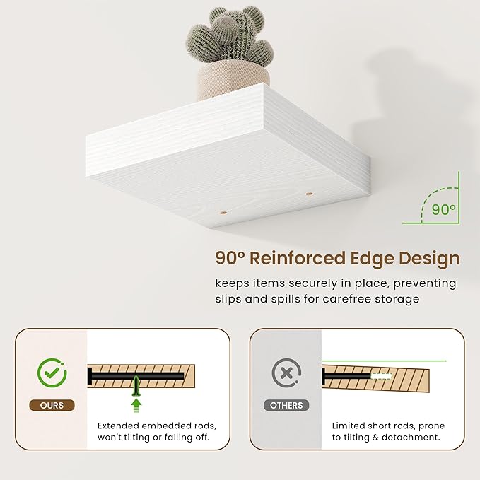 Marsmiles Square Floating Shelves for Wall, 8" W x 8" D x 1.25" H, 3 Pack Small Wall Mounted Engineered Wood Shelves with Invisible Brackets for Living Room, Bedroom, Bathroom, Kitchen Decor, White
