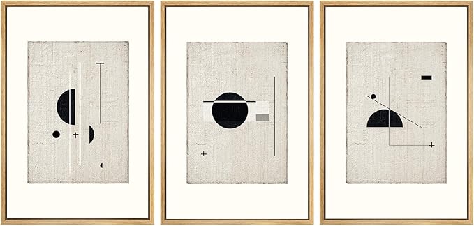 SIGNWIN Framed Canvas Print Wall Art Set Mid-Century Modern Geometric Polygons Abstract Shapes Illustrations Modern Art Decorative Minimal Duotone for Living Room, Bedroom, Office - 16"x24"x3 Natural