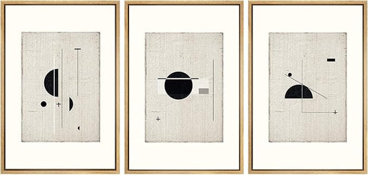 SIGNWIN Framed Canvas Print Wall Art Set Mid-Century Modern Geometric Polygons Abstract Shapes Illustrations Modern Art Decorative Minimal Duotone for Living Room, Bedroom, Office - 16"x24"x3 Natural