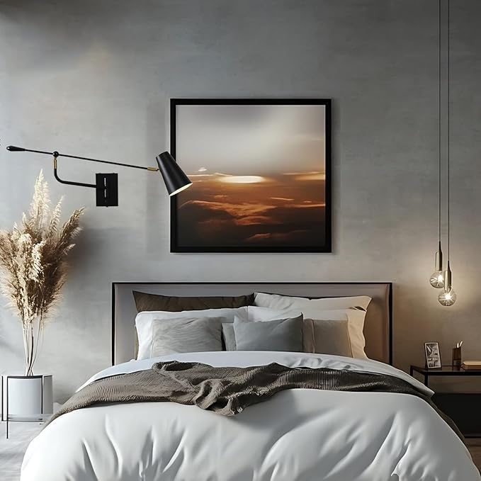 Rotatable Adjustable Direction Swing Arm Wall Sconce, 33" Dual Power Modes Plug-in/Hardwired, Vintage Industrial Black Wall Lamps for Living Room Bedroom Dining, E26 Bulb