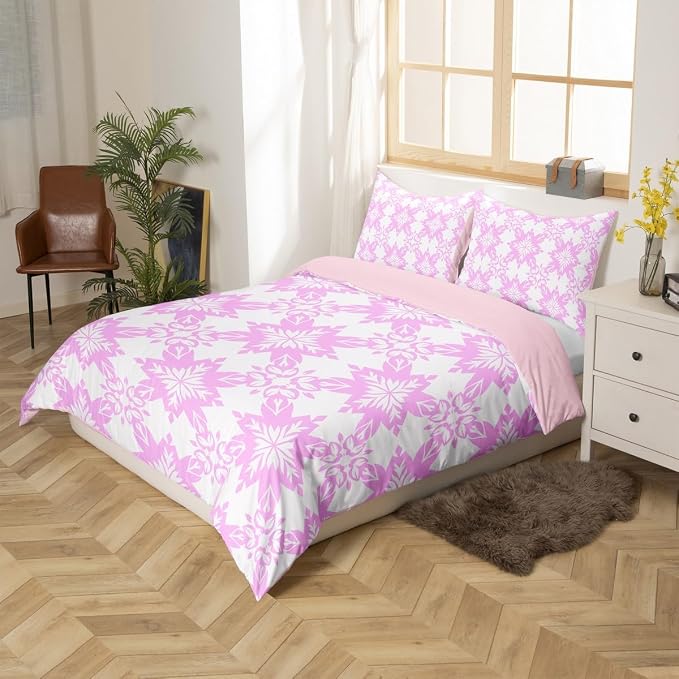 Violet Geometric Floral Duvet Cover Twin for Kids Boys Girls,Classical Damask Flower Comforter Cover,Retro Vintage Art Bedding Set,Mid Century Aesthetic Bed Set with 1 Pillowcase Bedroom Decor