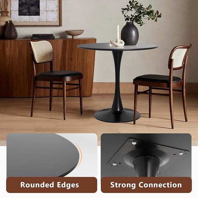 31.5 Inch Black Round Dining Table,Mid-Century Modern Black Tulip Table Kitchen Dining Table with MDF Table Top and Pedestal Base for Home Kitchen 2-4 Person