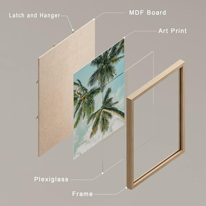 SIGNWIN Framed White Topical Teal Sky Palm Tree Beach Ocean Seaside Wall Art, Set of 4 Landscape Colorful Wall Decor Prints, Nature Wilderness Wall Décor for Living Room, Bedroom - 12"x16" Natural