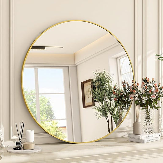 Round Mirror Wall Mounted Mirror - 20" Circle Mirror Bathroom Vanity Mirror with Aluminum Frame for Bedroom Living Room, Entryway Decor Gold Mirror