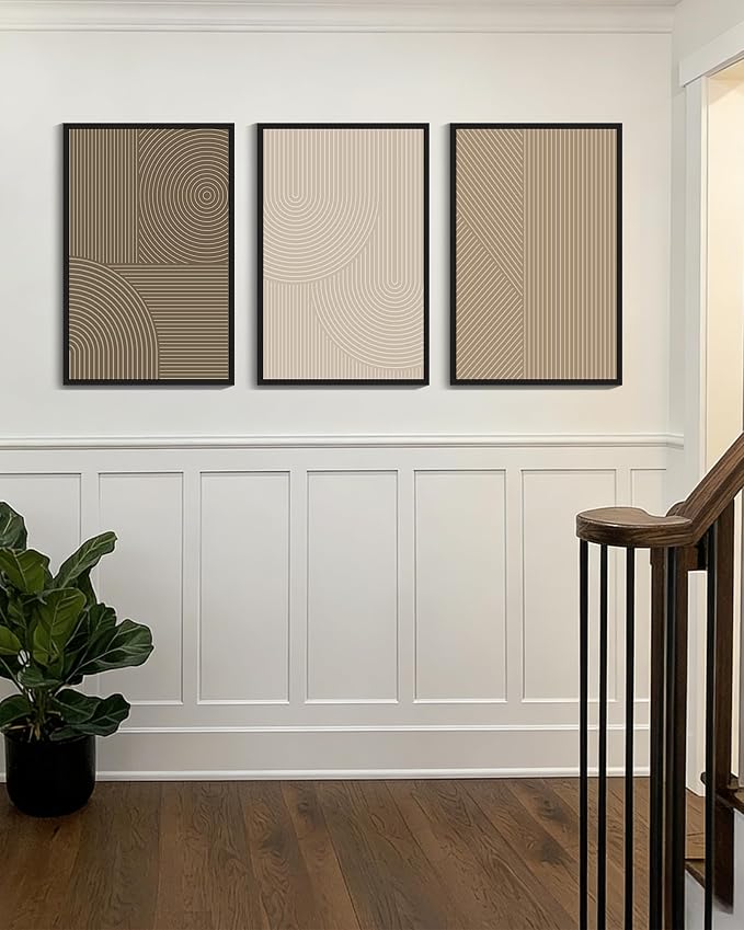 PHOPAGO 16x24in Large Minimalist Abstract Framed Wall Art Modern Boho Neutral Line Wall Decor Geometric Artwork Bedroom Living Room Black Framed