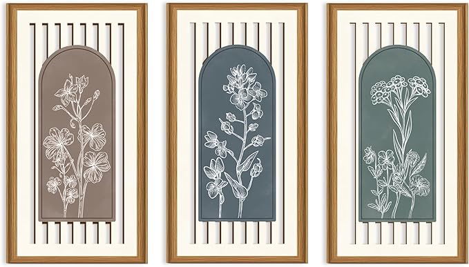 Celestdeco 3 Pcs Boho Flower Market Wall Decor Floral Botanical Modern Wood Wall Art Bohemian Floral Hanging Decor Abstract Minimalist Wooden Art for Living Room Bedroom Office 7.9 x15.8 Inch