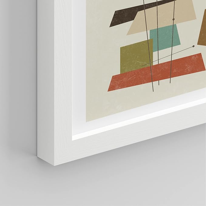 SIGNWIN Framed Mid-Century Modern 1960s Vintage Nordic Polygons Wall Art, Set of 4 Abstract Geometric Wall Decor Prints, Nature Wilderness Wall Décor for Living Room, Bedroom - 11"x14" White