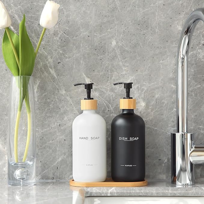 Black and White Soap Dispenser, Dish Soap Dispenser for Kitchen Decor(Black&White)