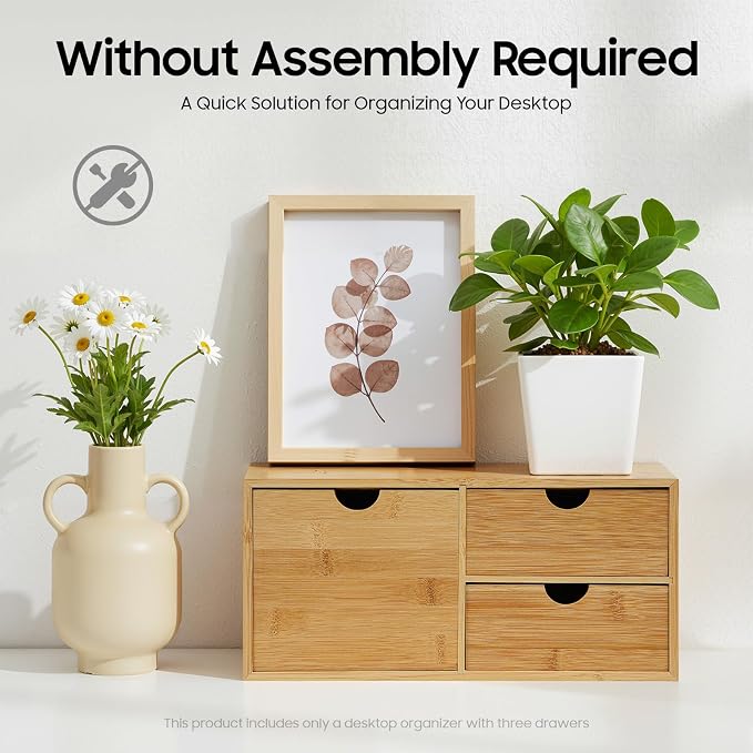 Ringmaster Bamboo Desk Organizer with 3 Drawers,Mini Desktop Organizer Drawer Tabletop Storage Organization Box for Office Home Supplies
