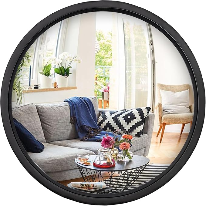 12" Matte Black Round Convex Mirror, Small Circle Wall Mirror with Thick Metal Framed, Round Decorative Wall Mirror for Bathroom, Vanity