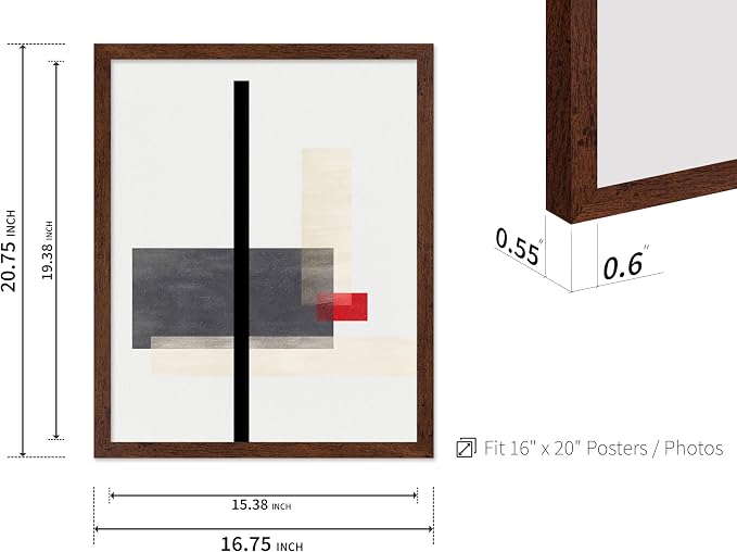 Poster Master Geometric Poster - Composition Print - Abstract Design - Mid Century Modern Artwork - Line Drawing - Illustration Design - Great Office or Bedroom Wall Decor - 16x20 Brown Framed