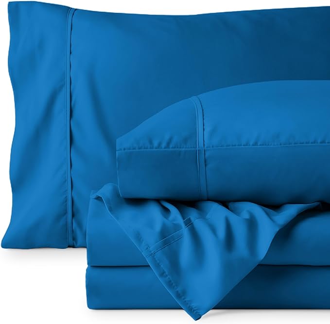 Bare Home Queen Sheet Set - 1800 Ultra-Soft Microfiber Queen Bed Sheets - Double Brushed - Deep Pockets - Easy Fit - 4 Piece Set - Bedding Sheets & Pillowcases (Queen, Medium Blue)