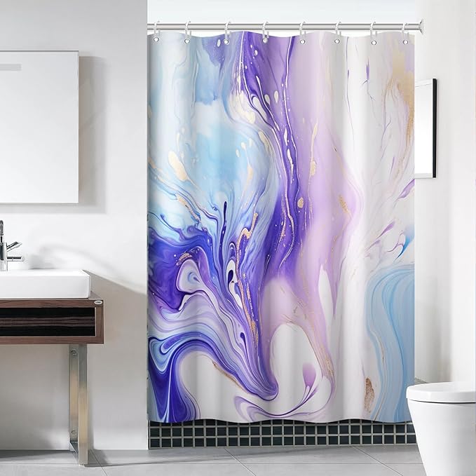 Purple Shower Curtain, Ombre Purple and Blue Marble Shower Curtain for Bathroom Waterproof Abstract Shower Curtain Set with Hooks, 60x72 Inch