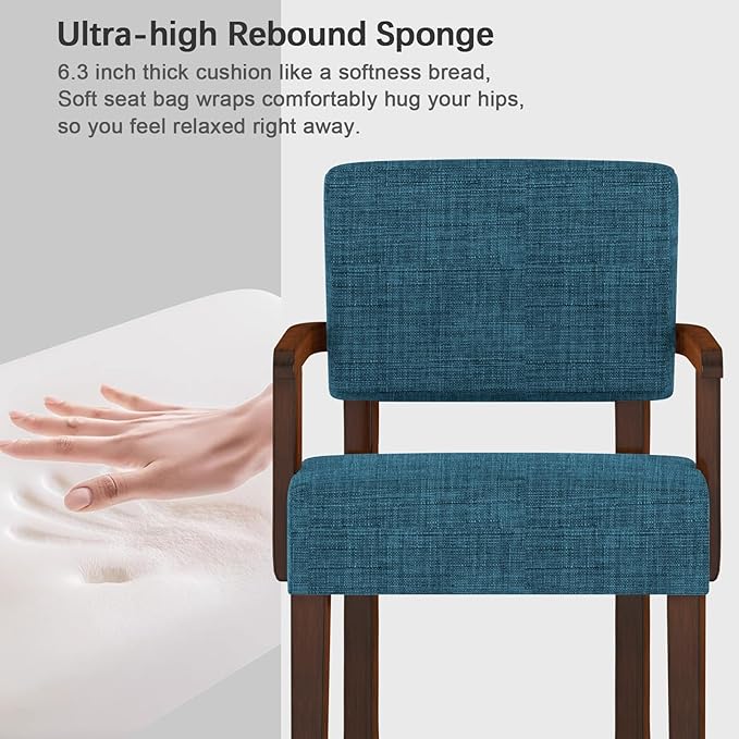 Accent Chair,Armchairs with Solid Wood Frame and Legs,Upholstered Reading Leisure Chair for Bedroom,Office,Waiting Room (Linen, Blue, One Chair)