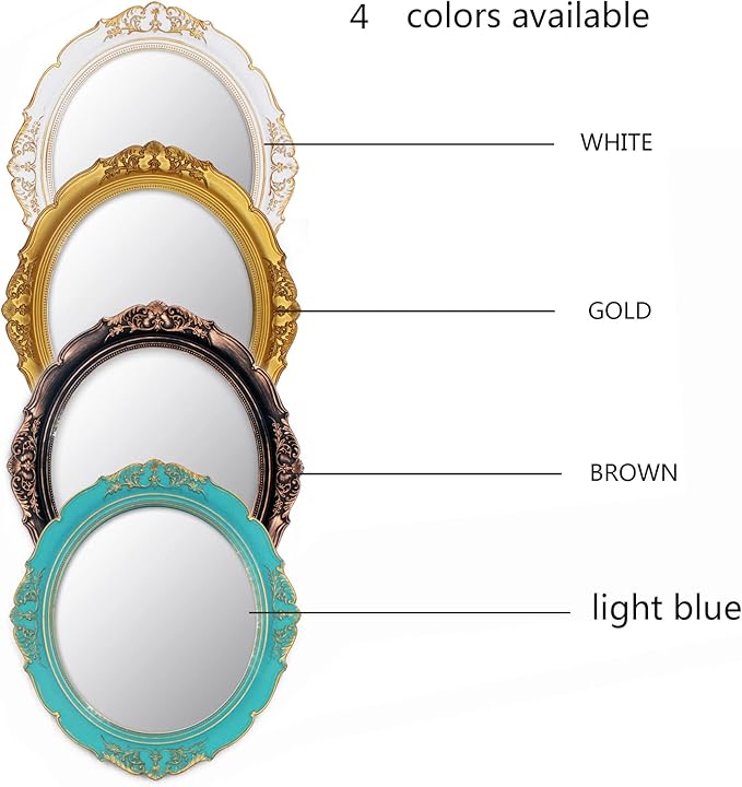 Eaoundm 13.1 x 14.8 inchs Decorative Wall Mirror,Vintage Hanging Mirrors for Bedroom Living-Room Dresser Decor Oval (Gold)