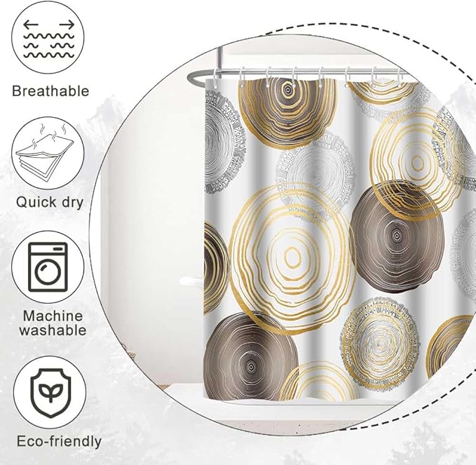 Modern Abstract Shower Curtain, 60x72 inch Polyester, Circle Geometric Pattern Shower Curtain Sets, Mid Century Style Bathroom Curtains Decor Set with 10 Hooks YLOKTP0343