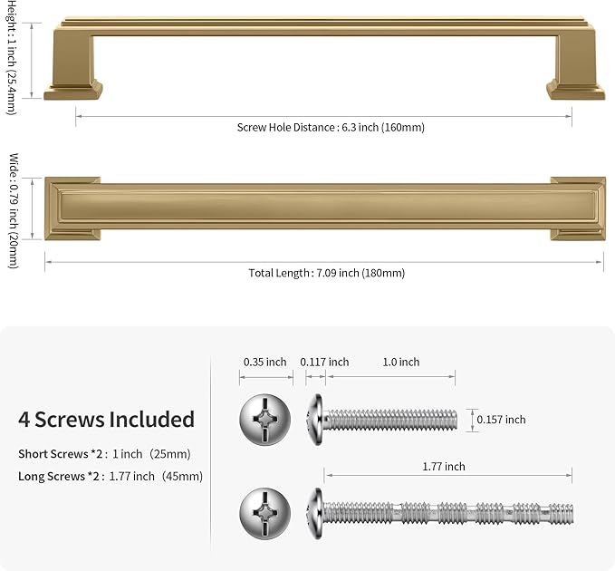 10 Pack 6.3 Inch(160mm) Hole Center Brushed Champagne Bronze Modern Cabinet Pulls Kitchen Cabinet Handles Kitchen Cabinet Hardware Timeless Drawer Pulls for Dresser Wardrobe, Champagne(6.3x10)