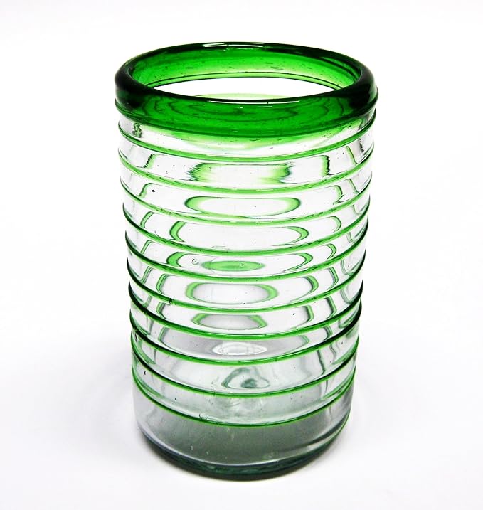 Emerald Green Spiral 14 oz Drinking Glasses (set of 6), Recycled Glass, Lead-free, Toxin-Free (Drinking)