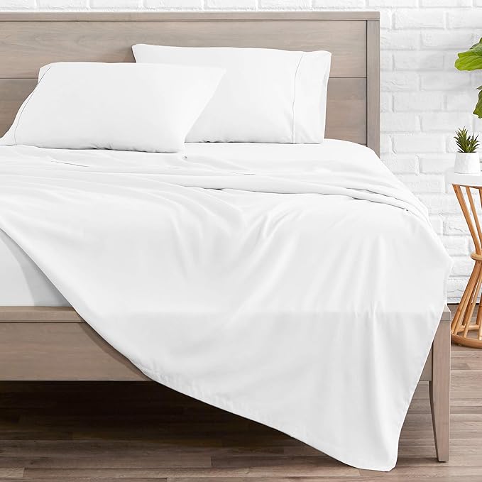 Bare Home Split Queen Sheet Set - 1800 Ultra-Soft Microfiber Bed Sheets - Double Brushed - Deep Pockets - Easy Fit - 5 Piece Set - Bedding Sheets & Pillowcases (Split Queen, White)