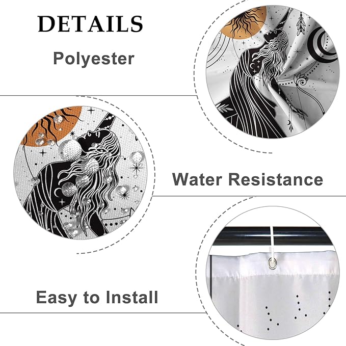 Baocicco Boho Shower Curtain Sun Moon Women Bow and Arrow Plants Modern Geometric Shower Curtains Decorative for Bathroom Waterproof Fabric Shower Curtain with Hooks 60x72 Inches