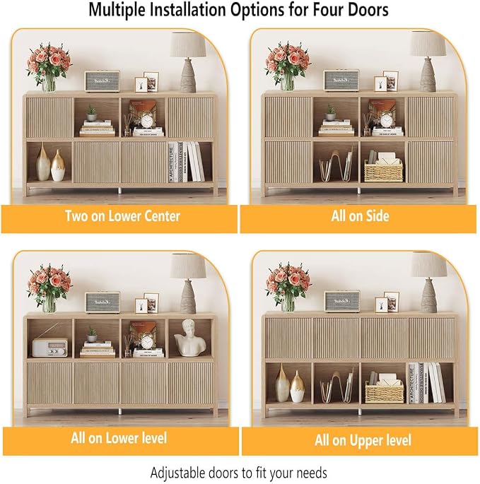 FATORRI 8 Cube Bookshelf with 4 Doors and 5 Cube Bookcase with 2 Doors for Home Office (Light Walnut)