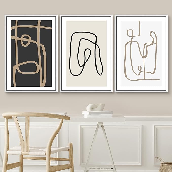 SIGNWIN Framed Canvas Print Wall Art Set Pastel Geometric Line Polygons Abstract Shapes Illustrations Modern Art Decorative Boho Relax/Zen Nordic for Living Room, Bedroom, Office - 24"x36"x3 White