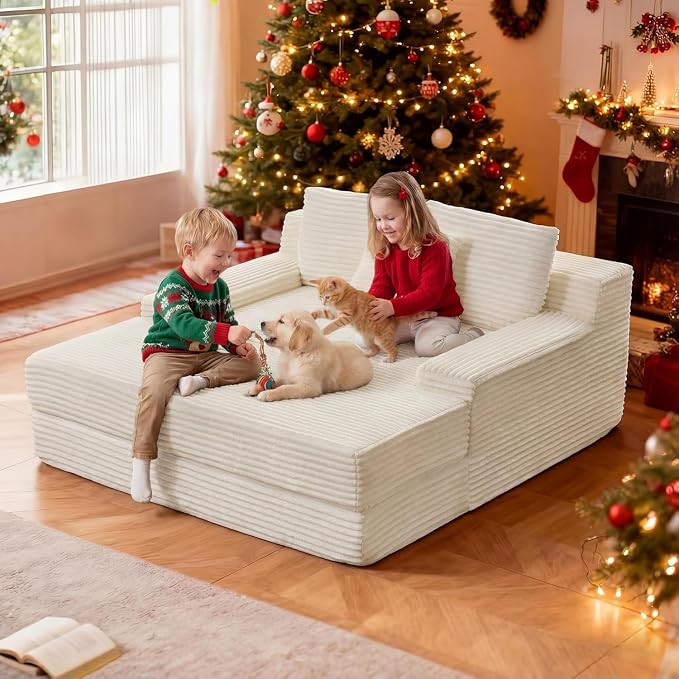 59" W Boneless Chaise Lounge Chair Indoor - Corduroy Oversized Reading Chair, 3060D Memory Foam, Deep Seat Cozy Cloud-Like Boneless Couch for Living Room, No Assembly Required,Beige