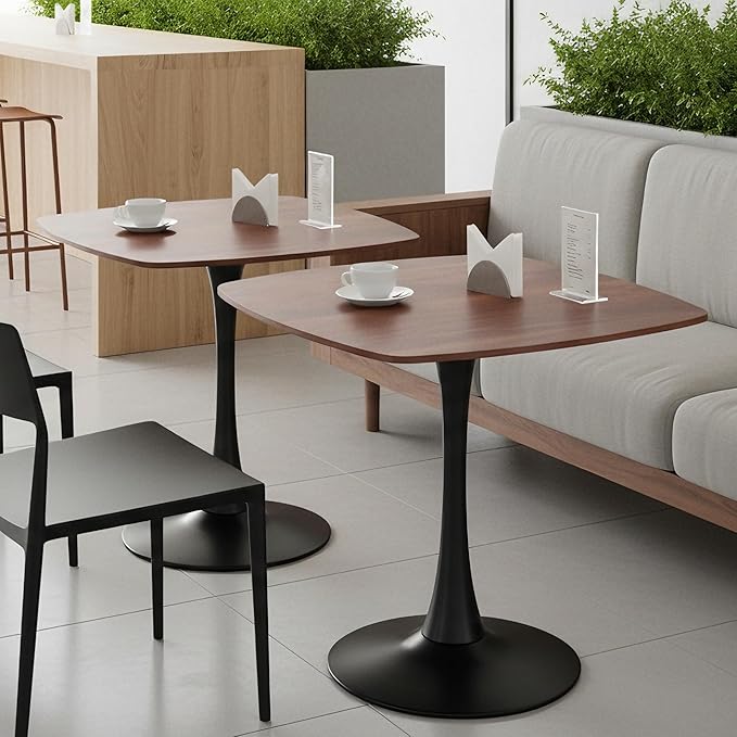 Square Dining Table,31.5" Tulip Table with Metal Pedestal,15-Minute Quick Assembly,Mid Century Modern Leisure Table for Kitchen Small Places Cafe (Faux Walnut)