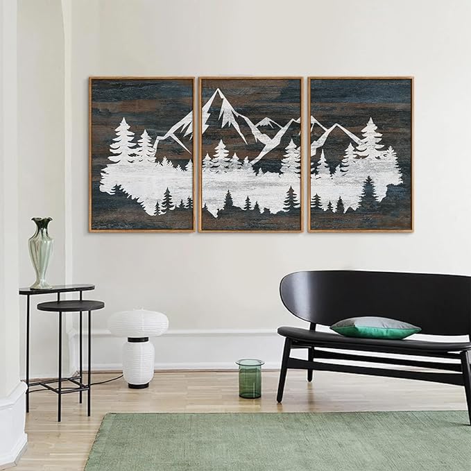 Rantodecor Vintage Mountain Framed Canvas Wall Art, White Snowy Nature Landscape Wall Decor, Rustic Wilderness Forest Art Paintings, Modern Farmhouse Artwork for Bedroom Living Room Office 16"x24"x3