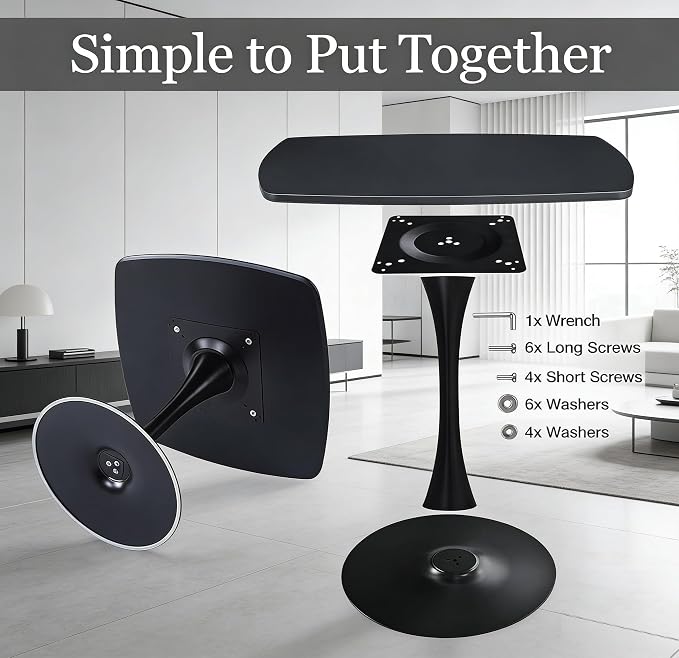 31.5 inches Black Square Dining Table for 2, Special Kitchen Table with Tulip Shape & Metal Pedestal Base, Mid Century Modern Bistro Tulip Table for Kitchen, Small Space, Cafe